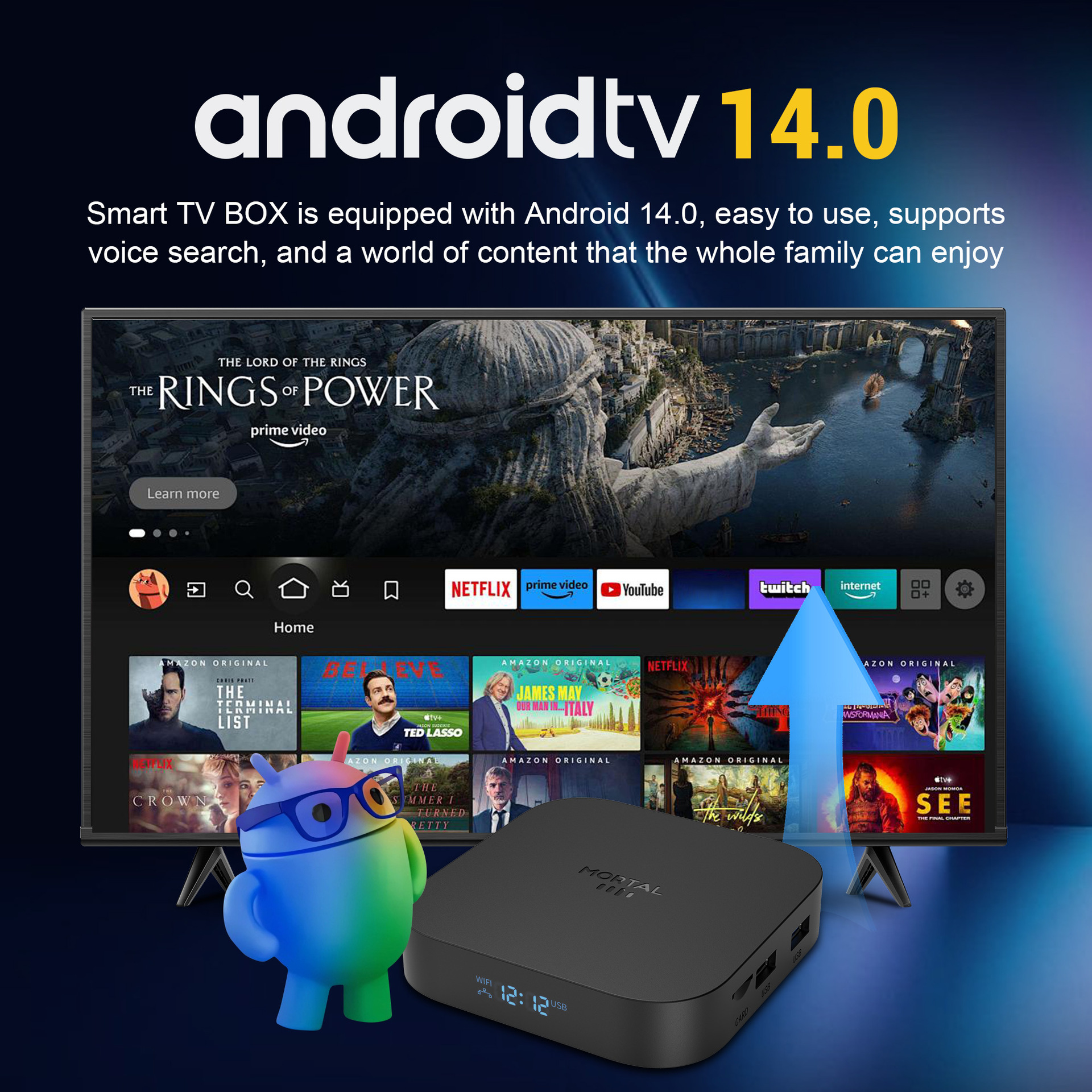 Mortal X5S 3518, управляемый 8K hd wififi6 с голосовым управлением bluetooth network TVBOX pic 2