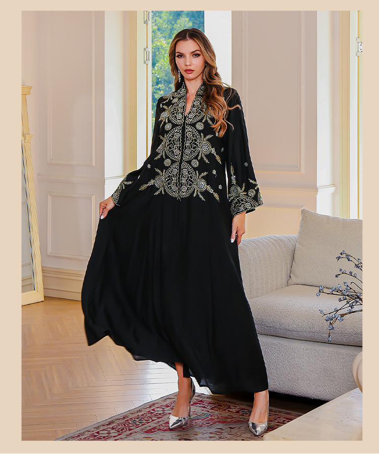 En stock europa y américa crossover musulmán mujer robe Medio Oriente dubai vestido abaya bordado robe grande vestido de noche pic 15