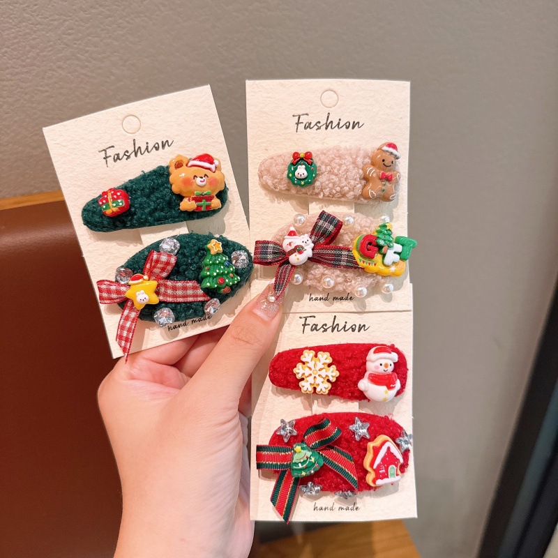 圣诞节可爱毛绒姜饼人儿童发夹女孩宝宝圣诞树发饰刘海夹发饰品详情7
