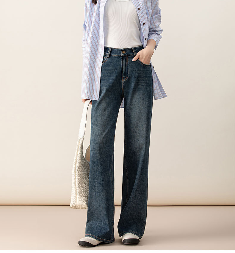 鑫阁高腰梨形窄版阔腿裤宽松显瘦显腿长直筒2025秋季新款牛仔裤女详情2