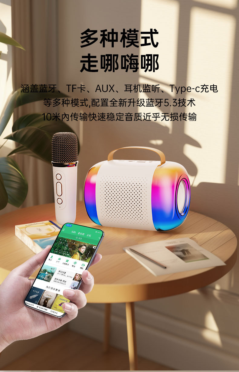 跨境热销无线K歌蓝牙音箱儿童卡拉OK家庭ktv话筒一体机麦克风音响详情8