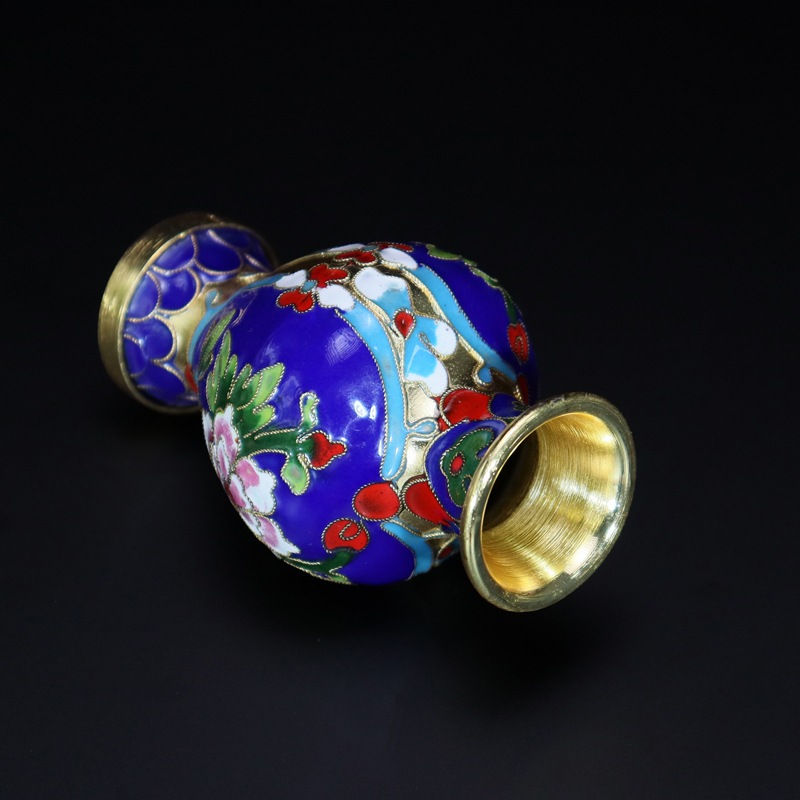 Beijing Cloisonne Chinese Knot Decorative accessories: Copper body cloisonne enamel filigree silver blue 4-inch Guanyin Knot Vase pic 6