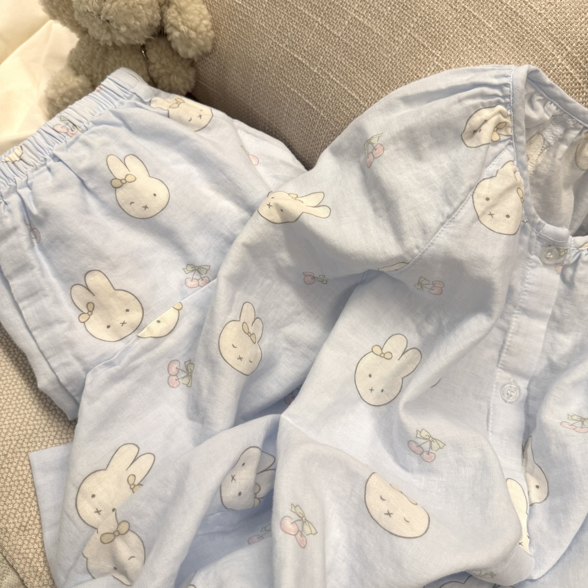 Class A all-cotton double-layer yarn round-neck pajamas, short sleeves, long sleeves, shorts, long pants, postpartum home wear set, cartoon breathable pic 6