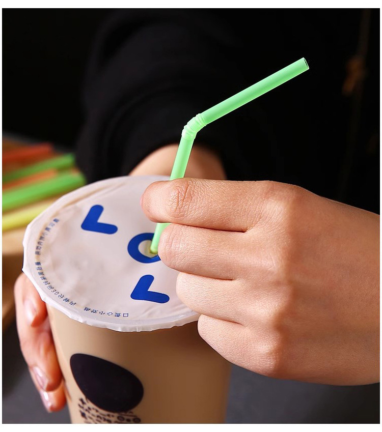 Wholesale of flexible and extended plastic straws for juice drinks and milk tea in stock, 100 pieces each in color pic 6