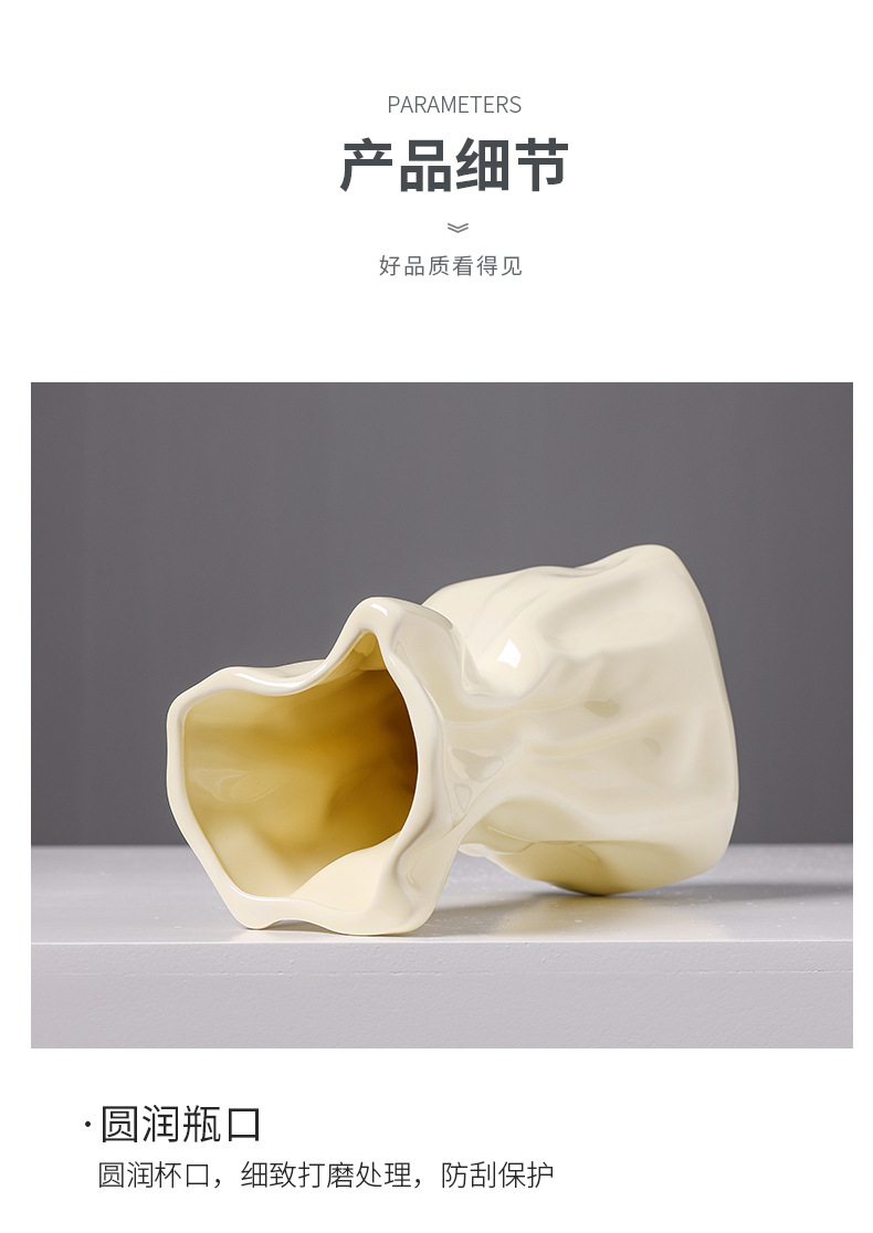 2025 New Nordic light luxury ceramic vase with a high-end feel, ins cream style, French hydroponic fresh flowers, hotel and home, living room flower arrangement, dining table decoration pic 5