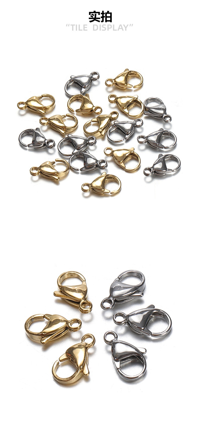Cross-border best-selling stainless steel lobster clasp, 18k vacuum electroplated color retention, 9-15mm connecting clasp, diy jewelry accessory pic 3