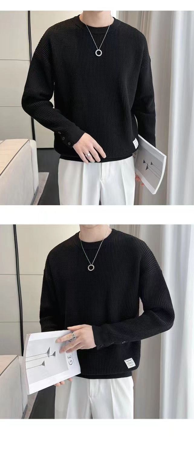 A beige laid-back style top for men, a high-end design for spring and autumn, a long-sleeved shirt from a trendy brand, paired with a round-neck base layer pic 3