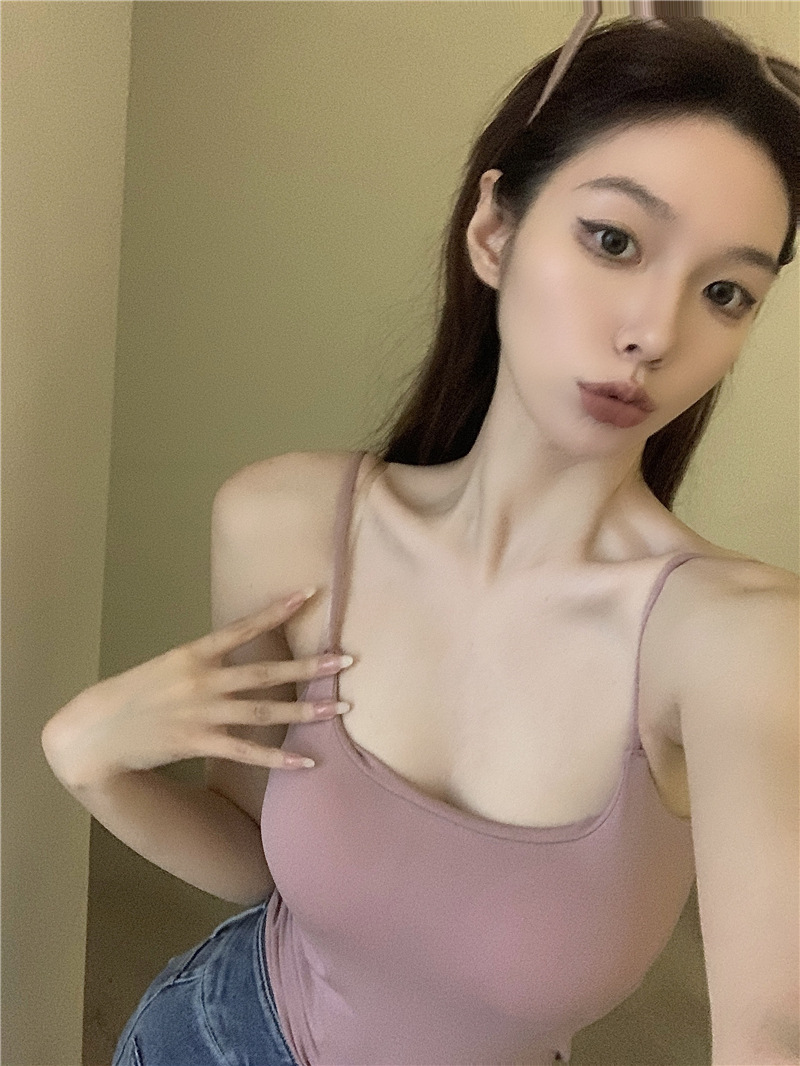 春夏无痕辣妹内搭纯欲美背吊带背心带胸垫外穿打底上衣裹胸抹胸女详情18