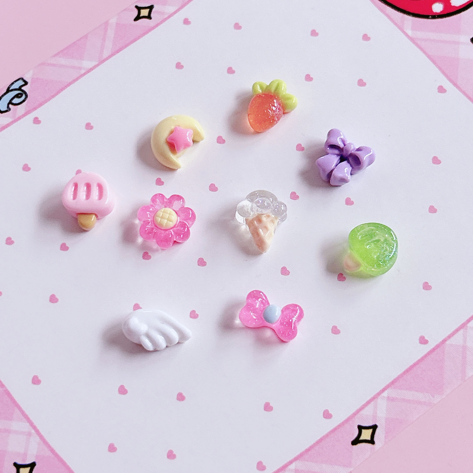 New mini product with bow, strawberry ice cream, diy hair clips, ear studs, nail art and handcrafted accessory stickers pic 10