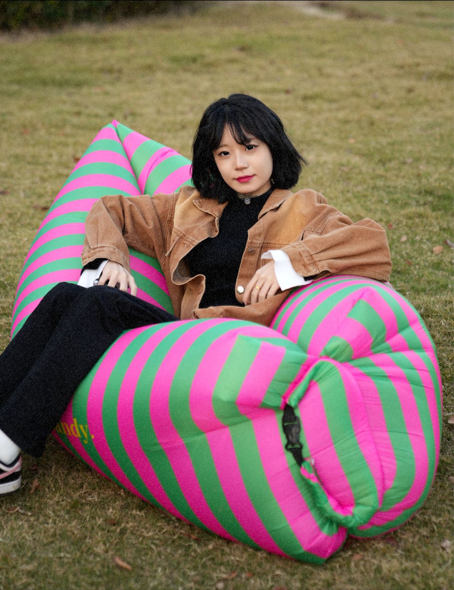 户外网红充气沙发空气沙发黑白格音乐节印花野餐垫装备露营用品详情16