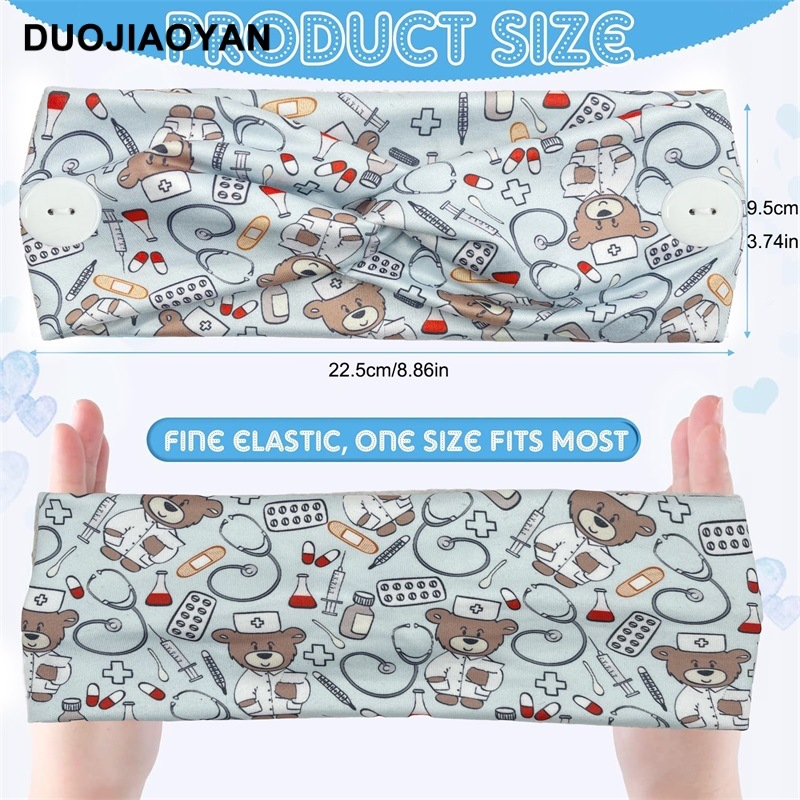 New European and American medical headband, anti-strangling button mask, headscarf, cross stretch printed wide tie headband, medical headscarf pic 35