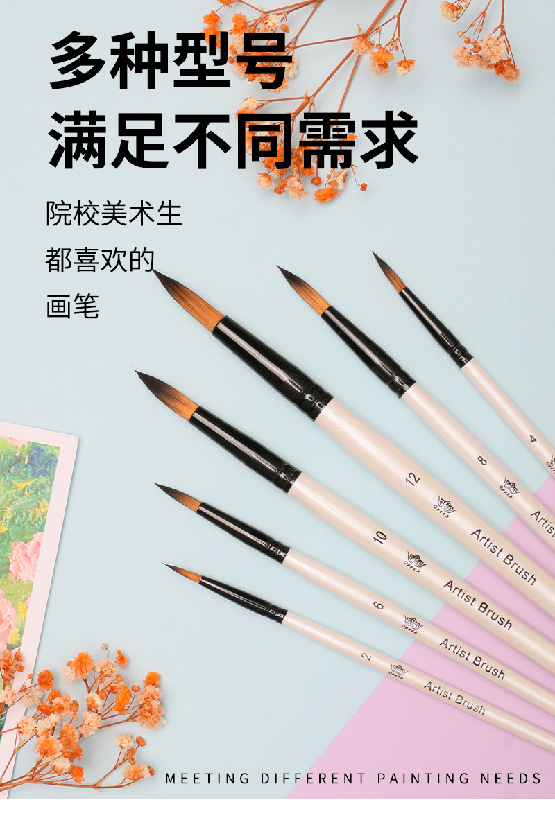 Cross-border 6-piece pearlescent white oil painting brush set, specially designed for art with acrylic outlining brushes, watercolor and gouache oil painting brushes pic 7