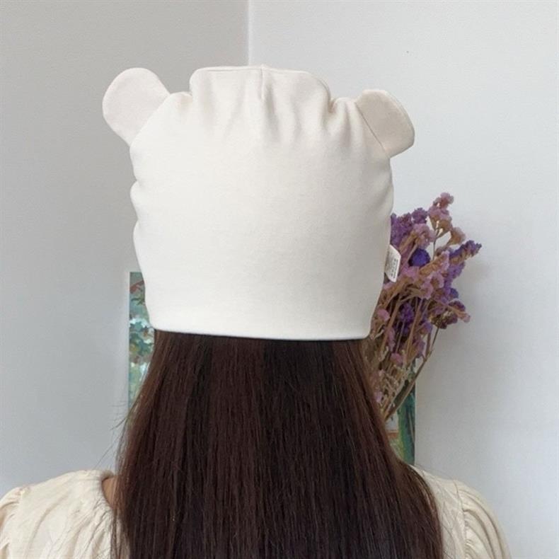 秋冬月子帽双层纯棉产妇坐月子保暖防风帽子孕妇帽时尚可爱小熊帽详情9