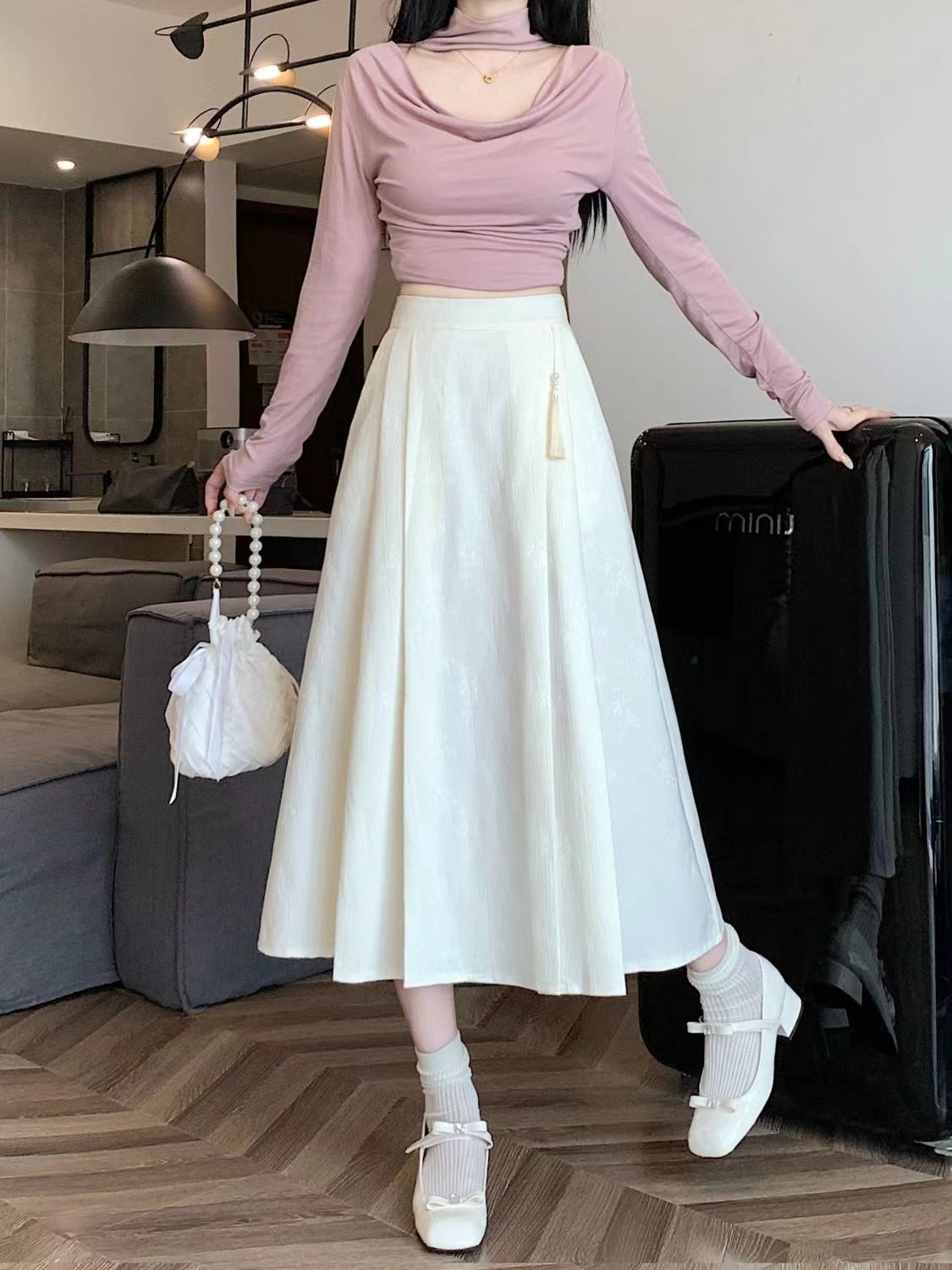 新中式国风粉色半身裙女装马面中裙夏2024新款气质a字百褶裙国潮详情5