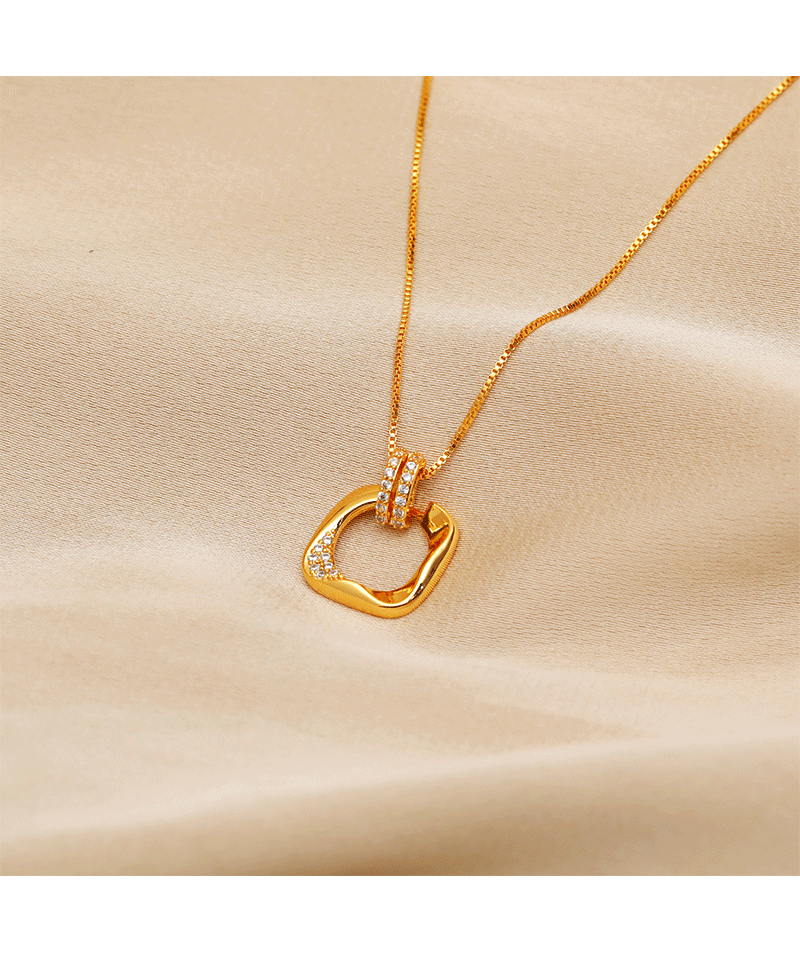 Hyacinto japonés coreano moda geométrica circonio doble anillo colgante diseño de personalidad rectángulo clavícula cadena nicho pequeño fresco adorno collar pic 2