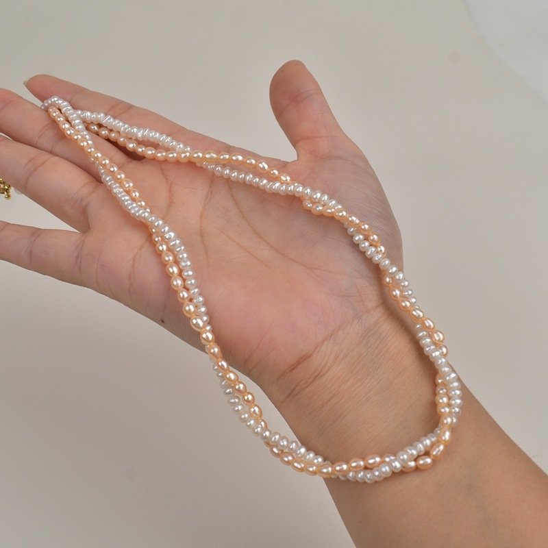 Double-layer stacked natural freshwater pearl necklace for women, simple collarbone chain, light luxury and high-end choker necklace accessory pic 7