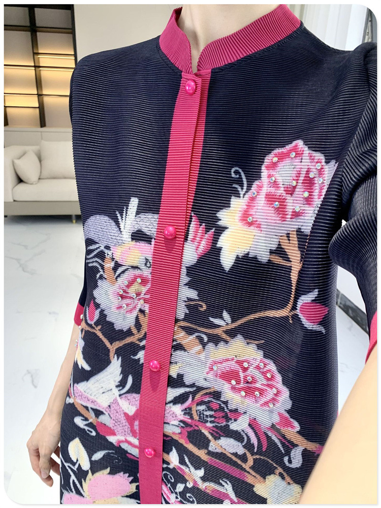 三宅褶皱2024春夏新中式连衣裙复古国风减龄洋气中老年女装衬衫裙详情12