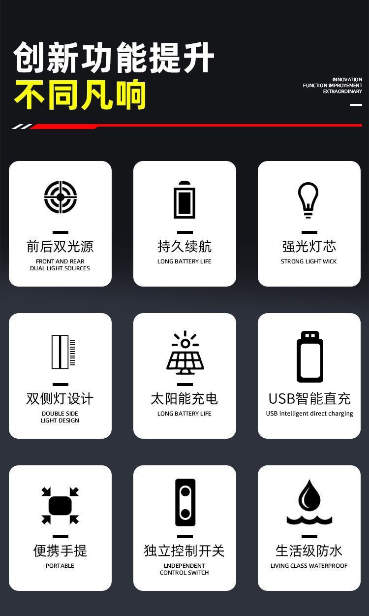 A powerful, rechargeable, ultra-long, high-power, multi-functional solar flashlight with large capacity for night market stalls pic 7