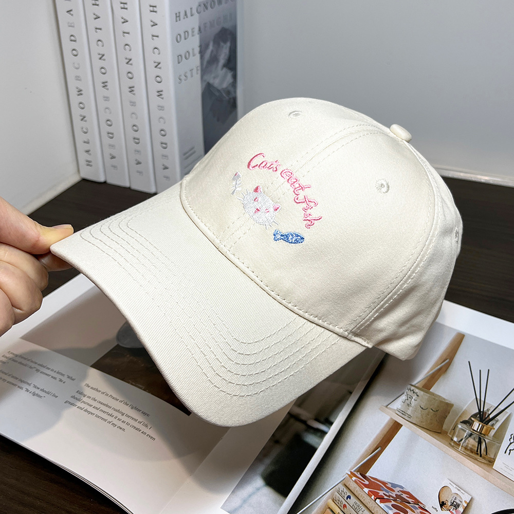 可爱小猫刺绣棒球帽女春夏季大头围宽檐显脸小鸭舌帽韩版百搭帽子详情7