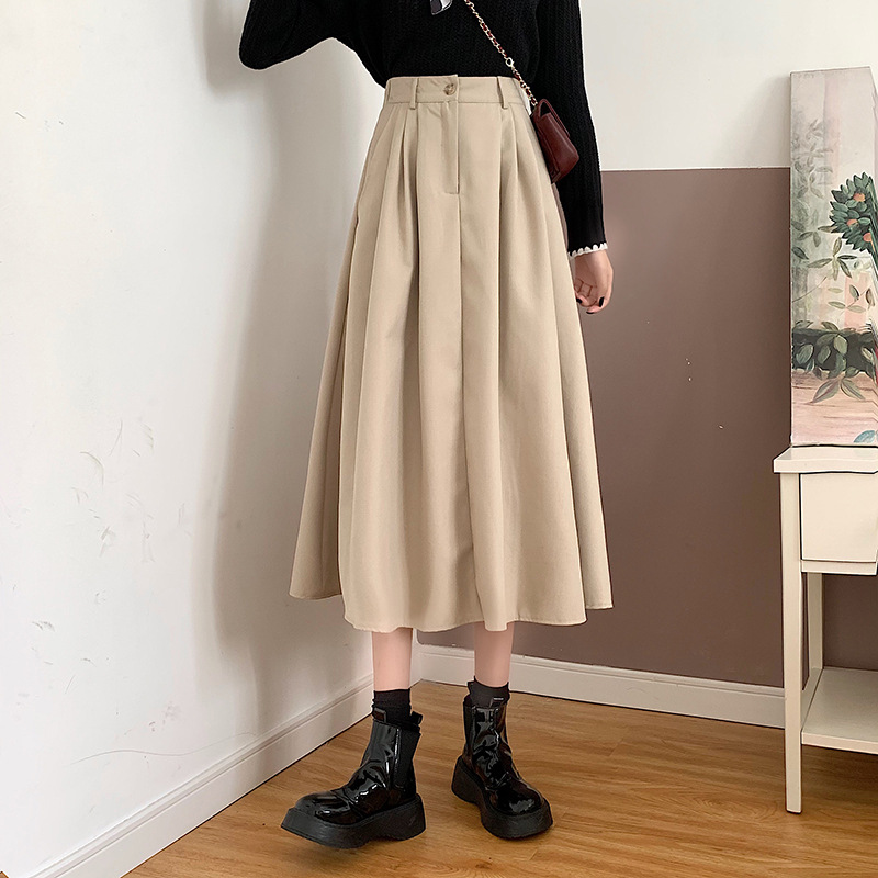 The new Korean-style slimming MIDI skirt for women in the 2022 autumn and winter season is in vogue with A large swing A-line skirt trend pic 30