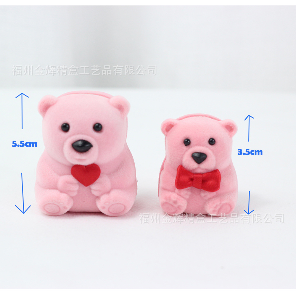 Cute plastic cartoon plush bear ring, pendant, stud and jewelry box in stock pic 4