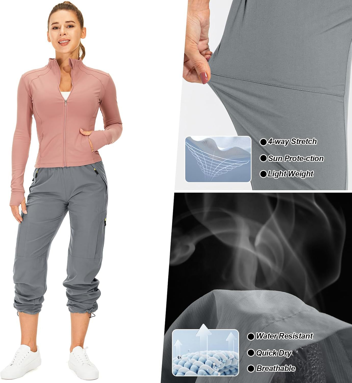 跨境亚马逊新款女士休闲运动舒适长裤拼接束脚松紧工装长裤详情32