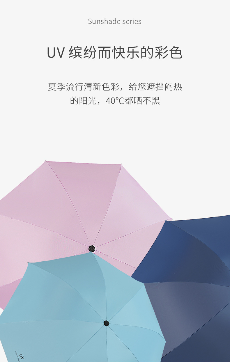 UV雨伞厂家批发迷你折叠遮阳伞大号晴雨两用伞黑胶手动三折太阳伞详情5