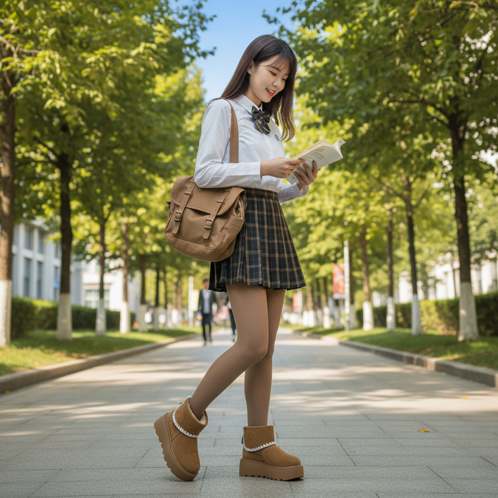 增高雪地靴2025秋冬新款松糕保暖马丁靴复古外穿时尚百搭短筒靴详情10