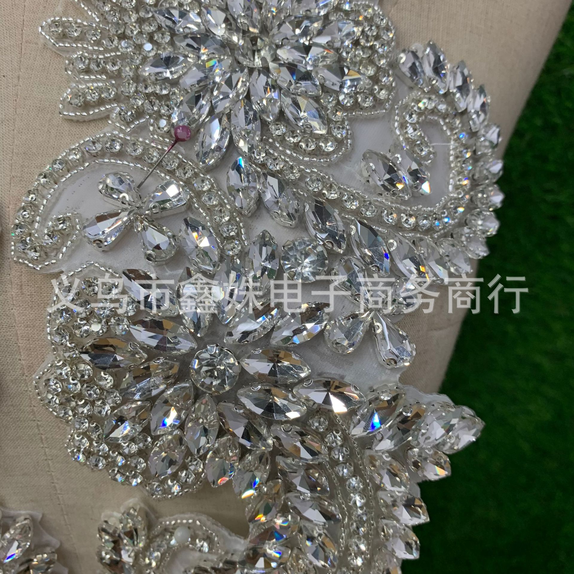 diy golden AB wedding dress, crystal glass decals and diamond patterns pic 4