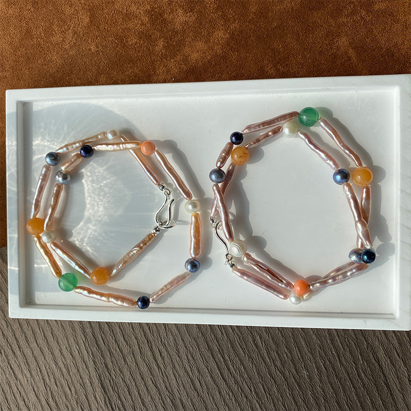 欧美轻奢高级小众设计天然珍珠搭配天然石串珠锁骨链个性精致时尚详情14