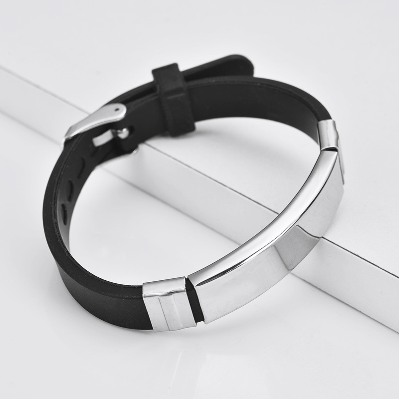 Cross-border best-selling fashionable student titanium steel bracelets, couple engraved birthday gifts, silicone stainless steel bracelets wholesale pic 5