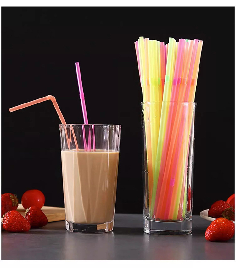 Wholesale of flexible and extended plastic straws for juice drinks and milk tea in stock, 100 pieces each in color pic 2