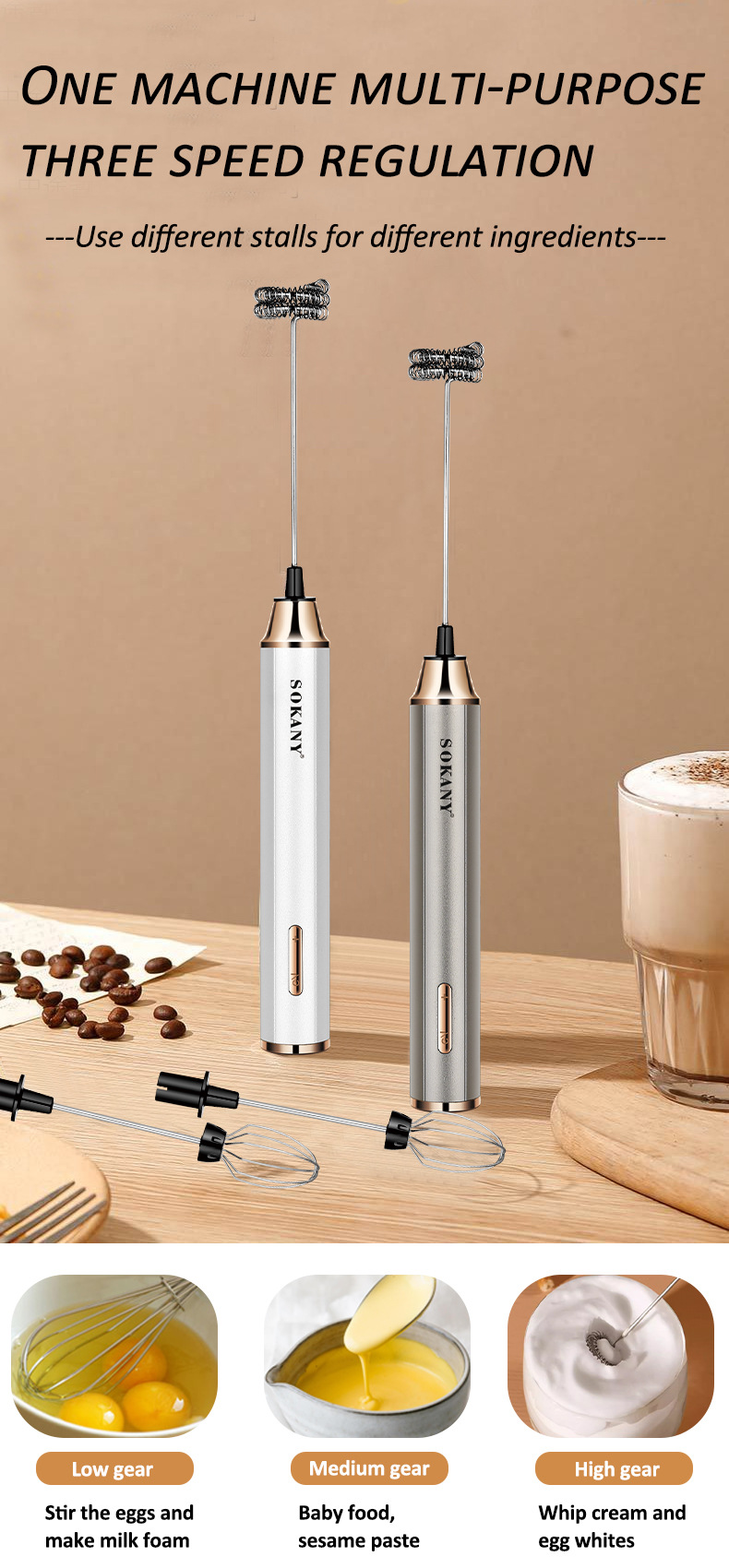 Cross-border SOKANY02018 Blender, Coffee mixer, handheld Milk foamer, Milk and Coffee foamer pic 5