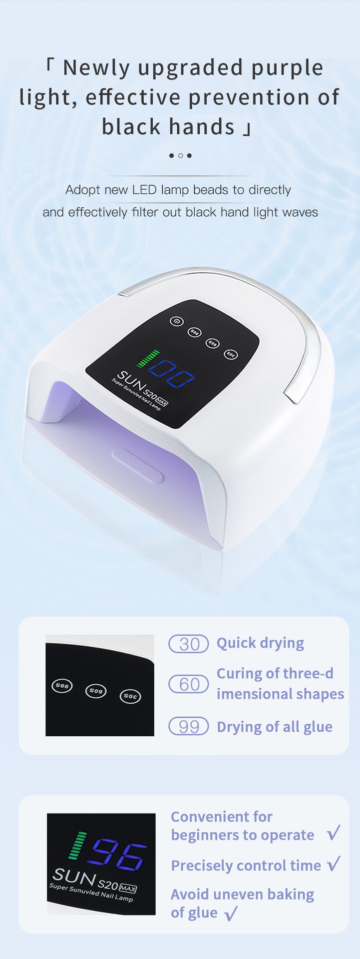 Cross-border S20 Nail Lamp, 200W Nail Light Therapy Lamp, Quick-drying Nail Glue Light Therapy Lamp, Three-speed Timed Nail machine pic 12