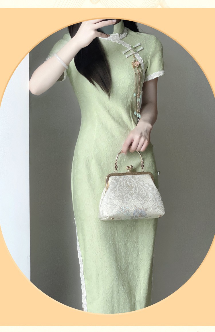 Tingyueling Cheongsam 2024 New Improved Version Spring/Summer Youthful Green dress with Chinese style New Chinese style pic 10