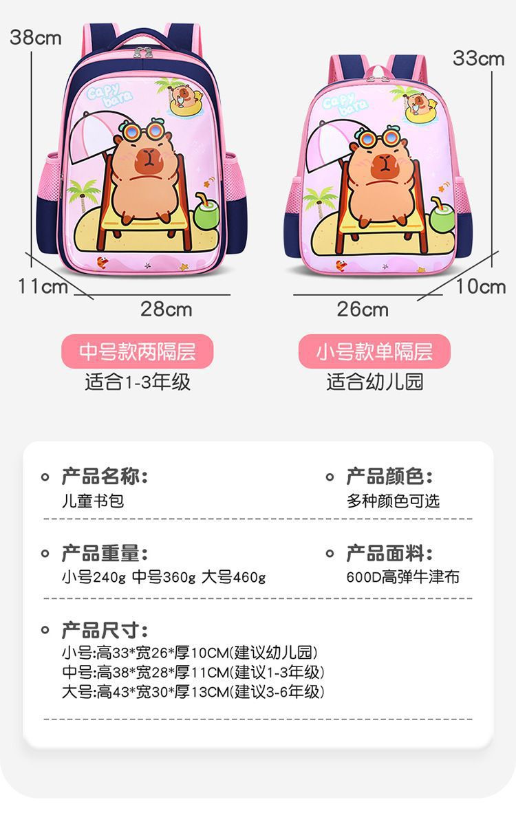 New cartoon schoolbag for primary school students, Kapibala backpack for girls and boys in grades one, three and six of kindergarten pic 5