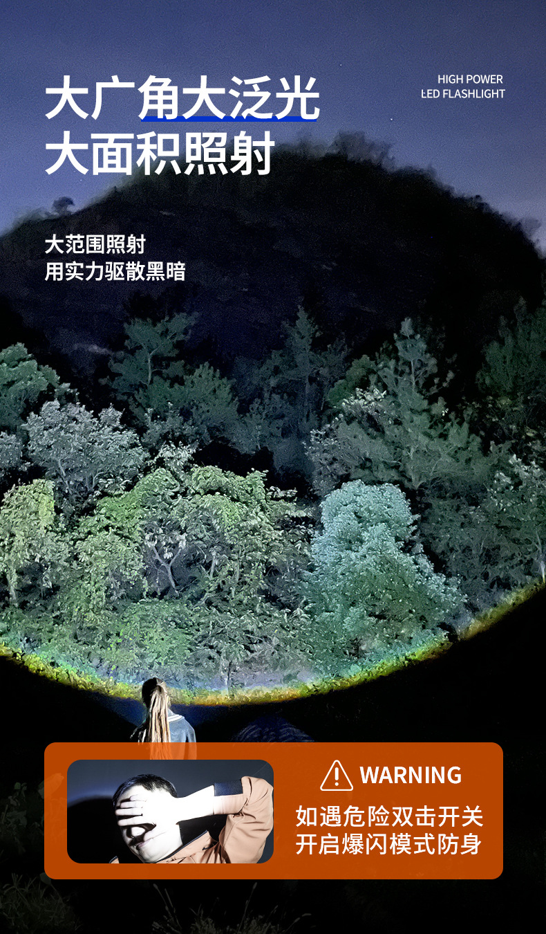 跨境新品派力德强光手电筒铝合金远射白激光伸缩变焦笔夹尾部磁吸详情6