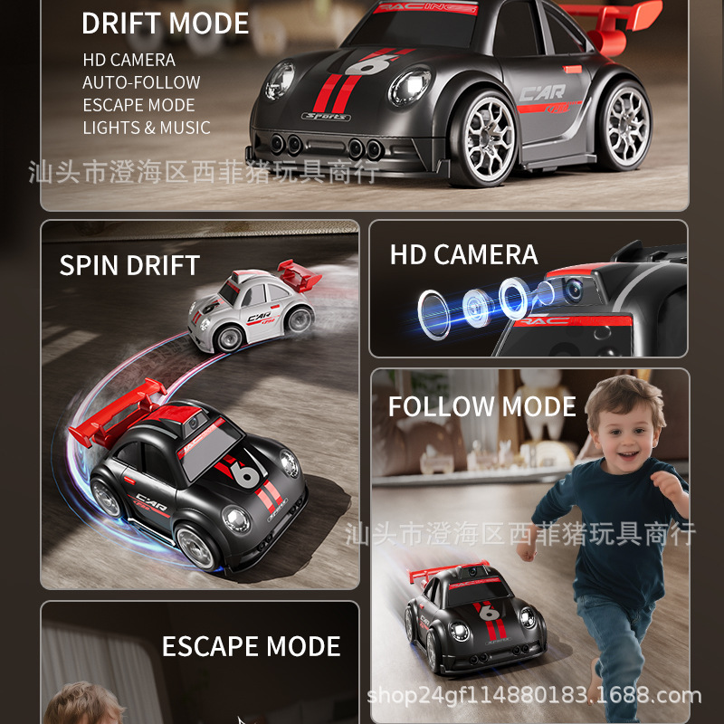 Cross-border remote control MINI car camera and photo cartoon Q-version mini screen control racing drifting C6 remote control car toy pic 27