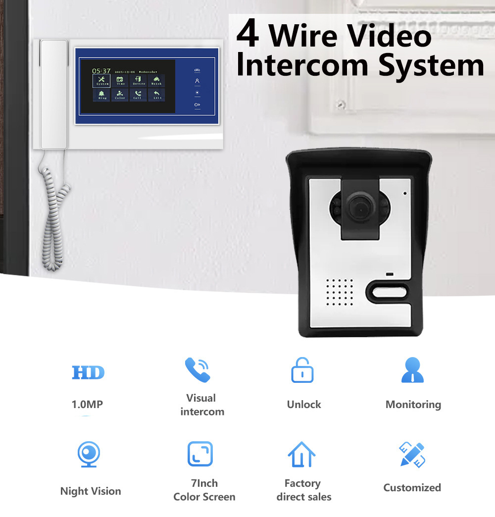 Venta directa de fábrica video timbre intercom visión nocturna hd ir smart villa home set interior cerradura intercom comercio exterior timbre de puerta al por mayor pic 1
