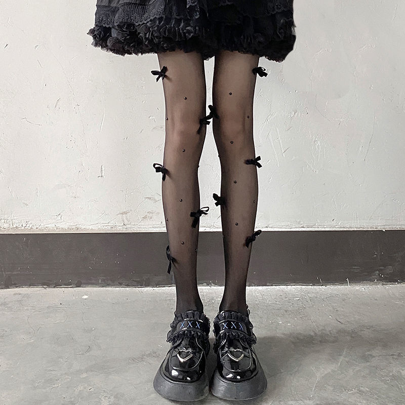 沐阮白色丝袜女夏季日系蝴蝶结纯欲风珍珠小众设计洛丽塔连裤袜详情15