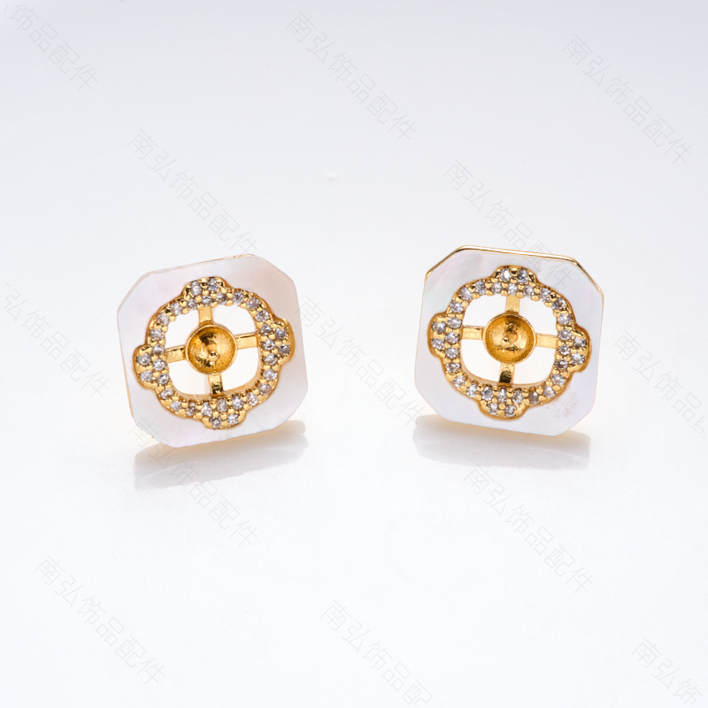 Pearl ring, earneedle pendant, three-piece set, empty stand, square, retro and fashionable design, DIY light luxury tulip pic 5
