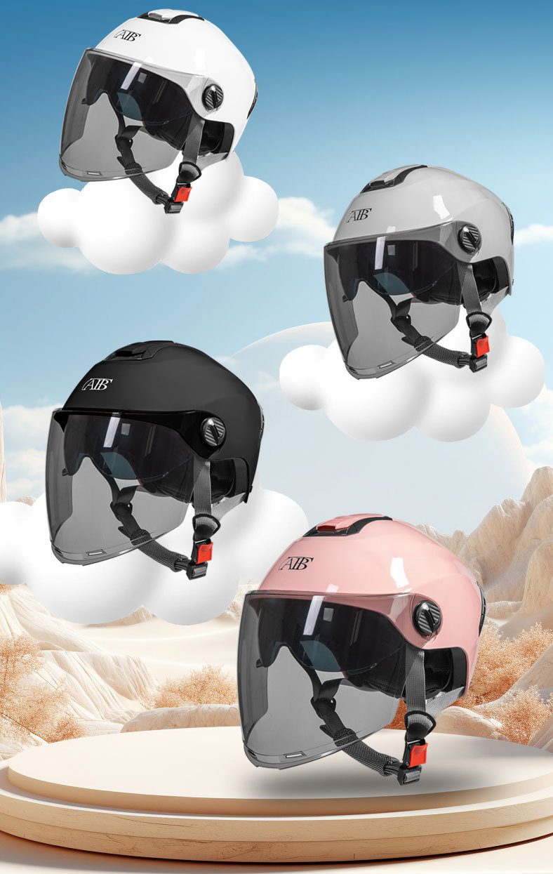 3C认证双镜片电动车摩托车女男士盔四季通用安全帽半盔防晒夏盔详情16