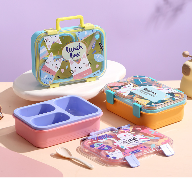 卡通PP塑料四分格饭盒上班族带饭可微波炉餐盒学生食堂打饭便当盒详情13