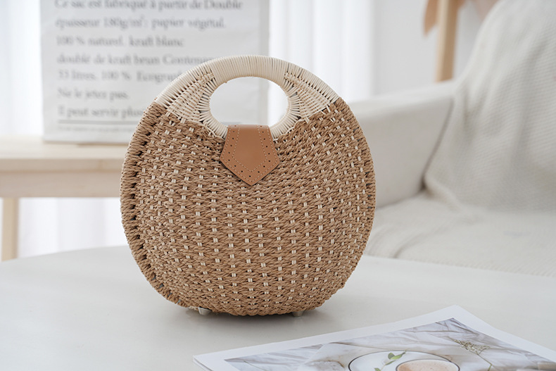 夏日简约手提跨境女包手工藤编沙滩草编包百搭时尚编织包休闲包详情19