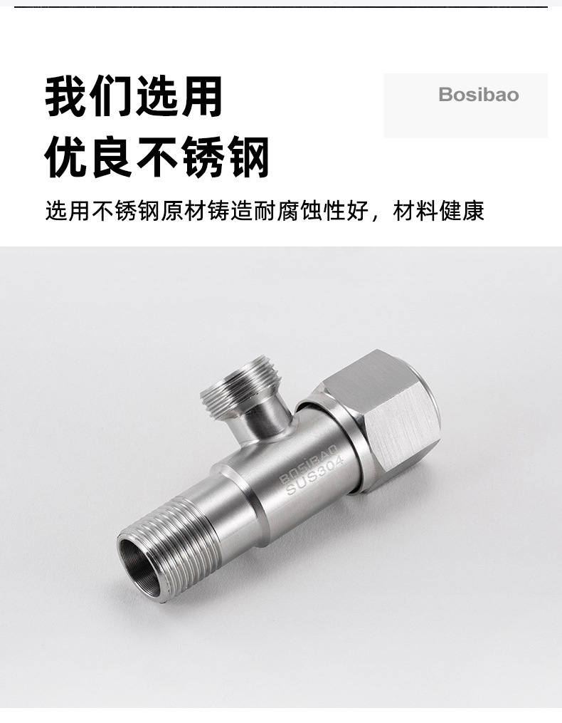 角阀批发304不锈钢角阀热水器铜三角阀DN15止水阀一进二出八字阀详情6