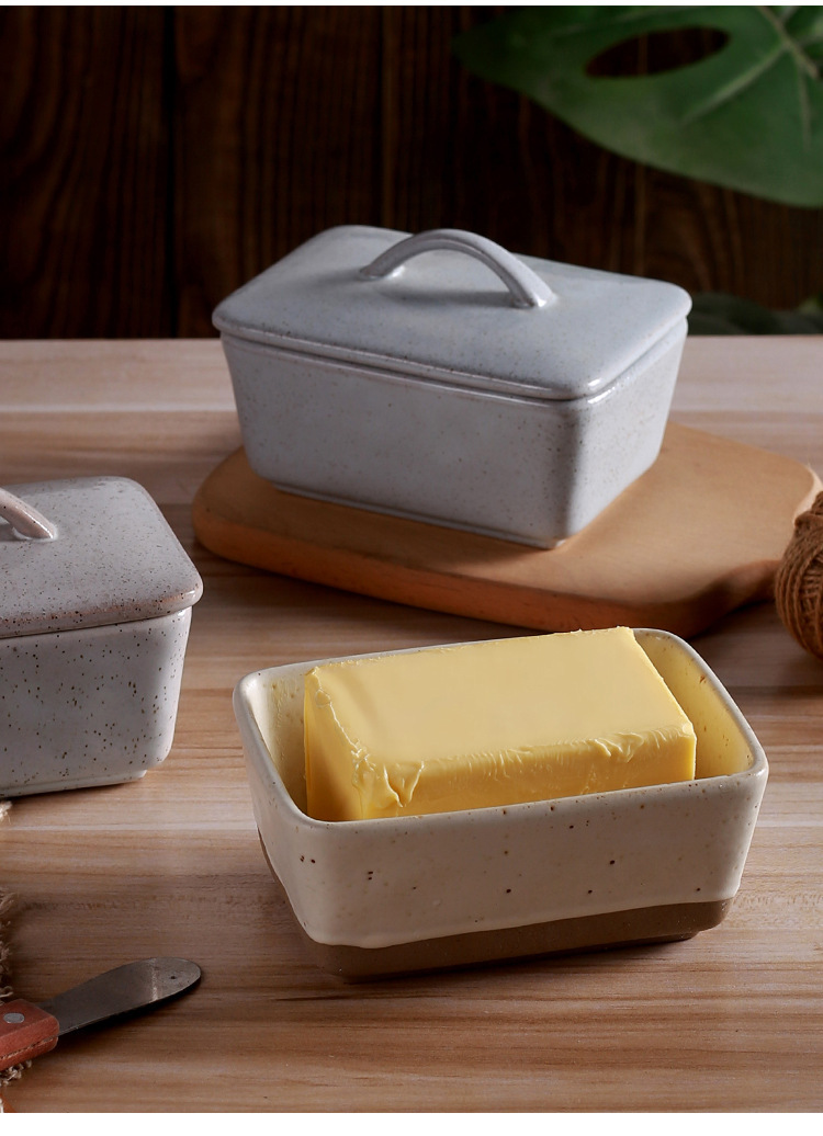 New retro and creative ceramic butter box with lid, square cream box, Western-style butter box in stock pic 18