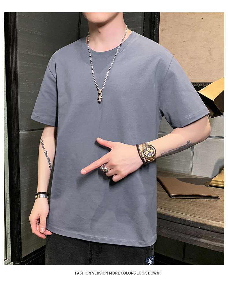 Pure cotton short-sleeved T-shirt for men, Hong Kong-style loose T-shirt, small drop shoulder, combed cotton, oversized, high-quality solid color base pic 25