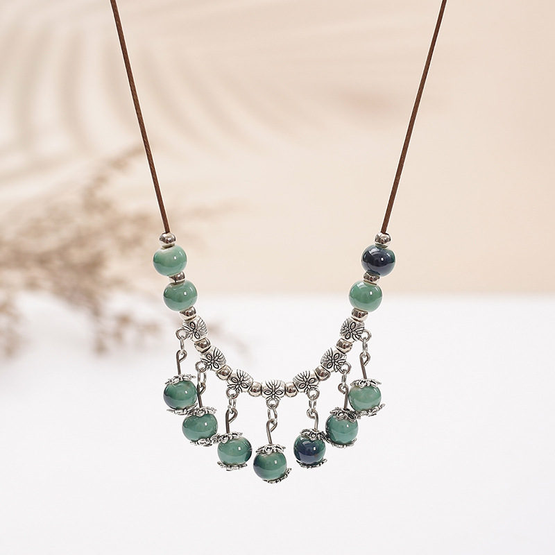 New retro ethnic-style ceramic necklaces for women, long sweater chains, cross-border small accessories and accessories manufacturer wholesale pic 2
