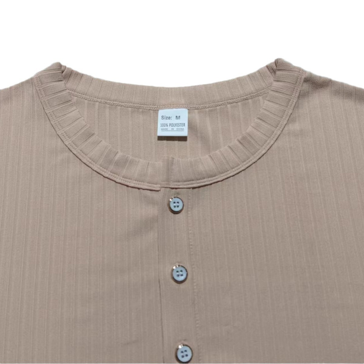 Temu跨境速卖通2025新款男士短袖上衣坑条V领修身短袖亨利T恤衫夏详情27