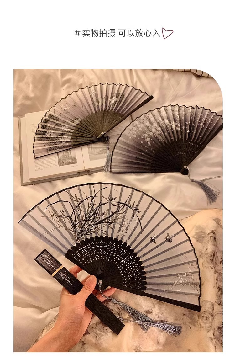 古风小扇子折扇中国风新中式旗袍舞蹈扇夏天古装便携折叠流苏竹扇详情2